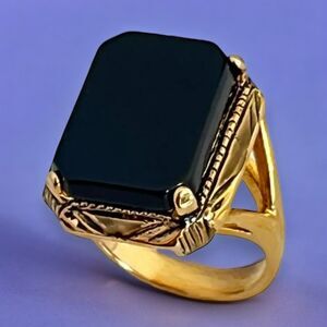Vintage Ring Size 6 Black Onyx 18K Gold Plate Cocktail MCM Mid-Century 14B